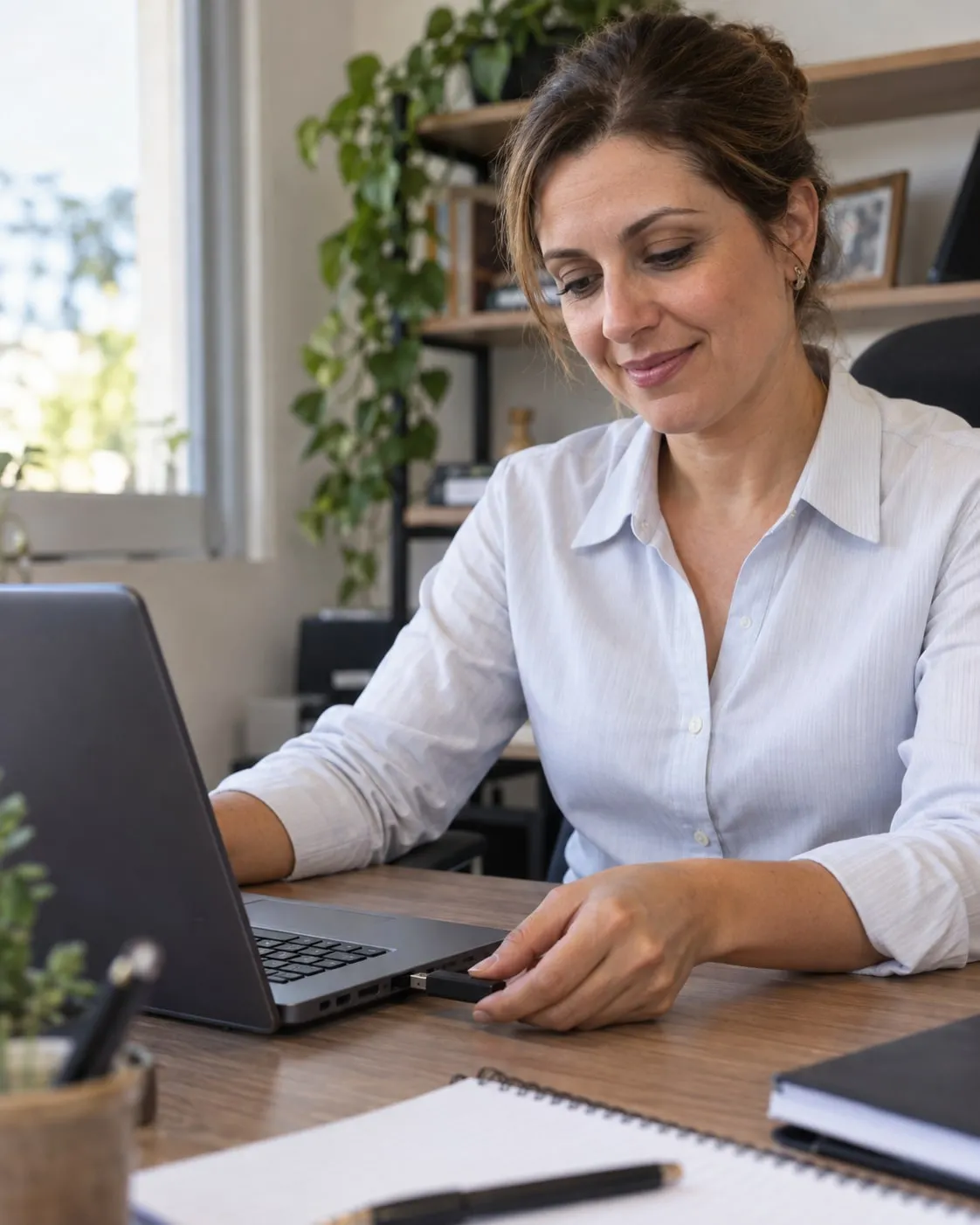 Profissional conecta o token do certificado digital no notebook